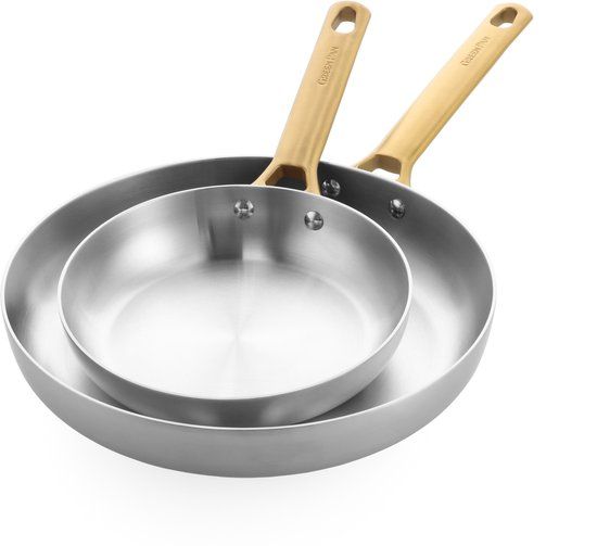 GreenPan Padova Koekenpannenset 2-delig - 20/28cm - Zonder PFAS-vrije antikleeflaag - Pannenset inductie - RVS pannenset - Ovenbestendig tot 220°C - RVS handgrepen – Zilver