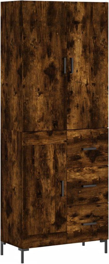 vidaXL Hoge kast 69,5x34x180 cm bewerkt hout gerookt eikenkleurig