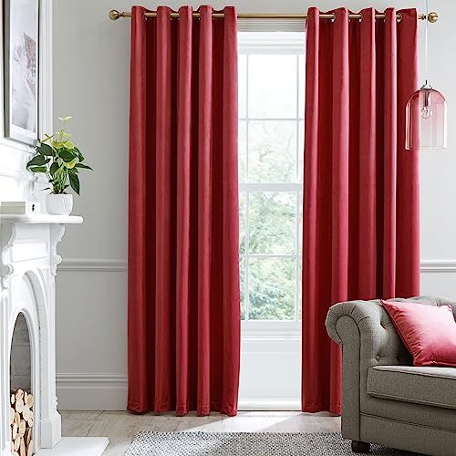 Laurence Llewelyn-Bowen Montrose Velvet Blackout Eyelet Curtains - Claret - 90x90" (229x229cm)