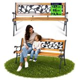 KADAX Tuinbank van hout en gietijzer, 2-zits houten bank met armleuningen en rugleuning, zitbank, parkeerbank, buitenbank voor balkon, tuin, terras (bruin/rozenpatroon)