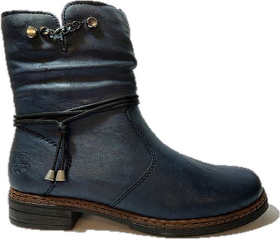 Rieker Korte Laars 75160-14 Blauw Leer Warme Voering Dames 37