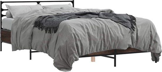 vidaXL Bedframe bewerkt hout metaal bruin eikenkleur 140x190 cm