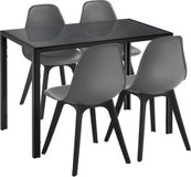 en.casa Eethoek Delft glazen eettafel met 4 stoelen zwart en grijs