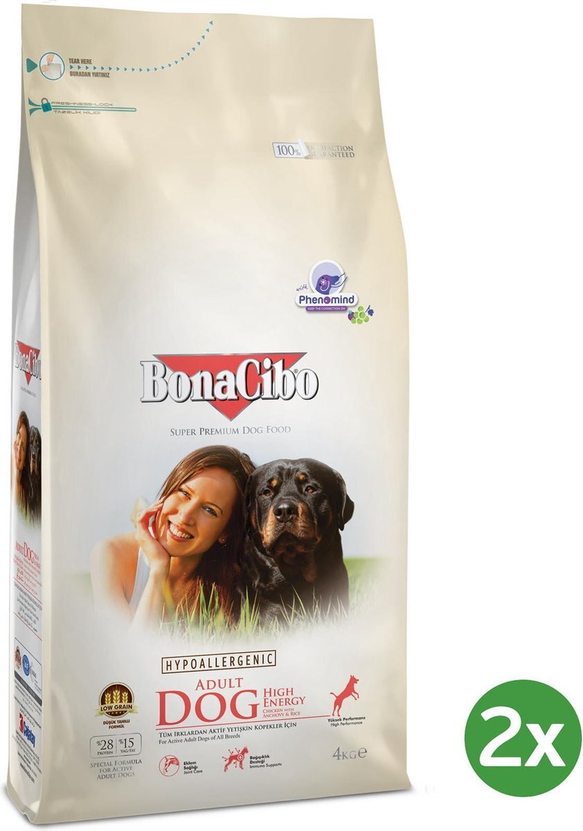 BonaCibo Dog High Energy – Hypoallergeen Hondenvoer - 2 x 4 kg