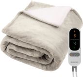 Auronic Elektrische Deken - 200 x 180 cm - 2 Persoons Warmtedeken - 9 Warmte en Timerstanden - Verwarmingsdeken - Sherpa Fleece - Beige