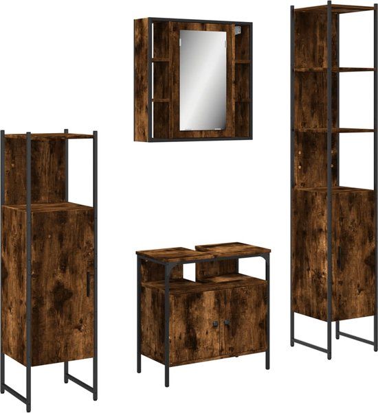 vidaXL 4-delige Badkamermeubelset bewerkt hout gerookt eikenkleurig