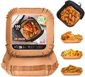 100 KitchenBoss 100 stuks bakpapier Air Fryer: bakpapier voor Airfryer, vierkant, 20 x 24 cm, wegwerp, antiaanbaklaag, bakken, 5-7 l, zonder olie, voor pan, oven, magnetron