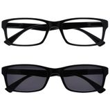 Leesbril UV Reader Leesbril Zwart Lezers Met Bijpassende Zonnelezer Waarde Tweeling Pak Mannen Vrouwen UVSR2092BK +3,50