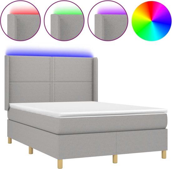 vidaXL Boxspring met matras en LED stof lichtgrijs 140x190 cm