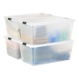 IRIS USA 91 Qt. Plastic opbergcontainer met veilig deksel en vergrendelende gespen, 4 stuks - Helder, duurzaam, stapelbaar, nestbaar, organiserend draagtas, kuip, speelgoed, algemene organisatie,