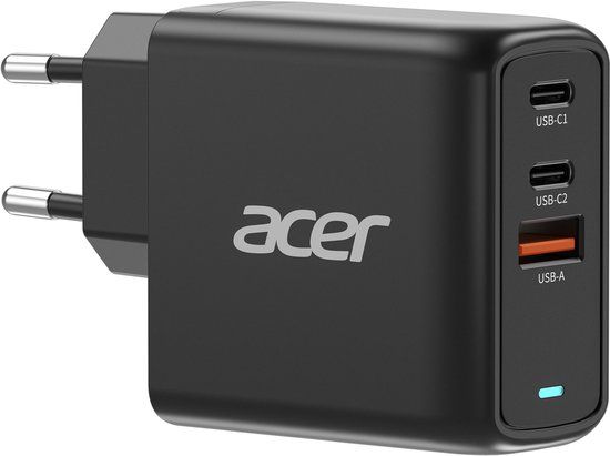 Acer 67W GaN Snellader - Laptop Oplader - 2x USB-C - 1x USB-A - Zwart