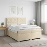 vidaXL Boxspringbed met matras, crème kleur, 200 x 200 cm, gestoffeerd