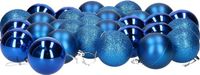 Ger Import 36x stuks boules de Noël bleu mix mat/brillant/pailleté plastique diamètre 6 cm