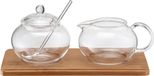 Weis Melk- en Suikerkannetje Set met Bamboe Dienblad - Glas en Bamboe - Bruin