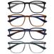 OPULIZE Max Reading Glasses 4 Pack - Classic Large Rectangular Frame - Matte Black, Brown, Blue, Gray - Men & Women - Spring Hinges - RRRR78-1237 - +3.50