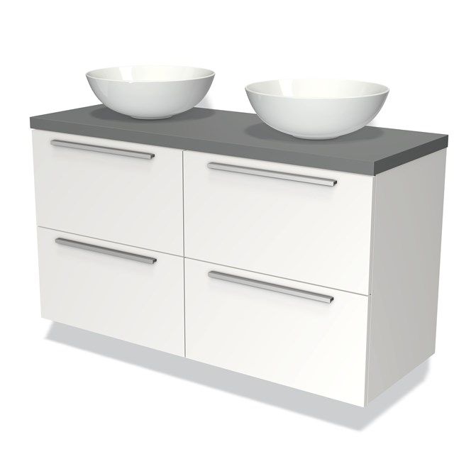 Maxaro Badkamermeubel Modulo Plato 120cm Mat Wit 4 Lades Middengrijs Blad
