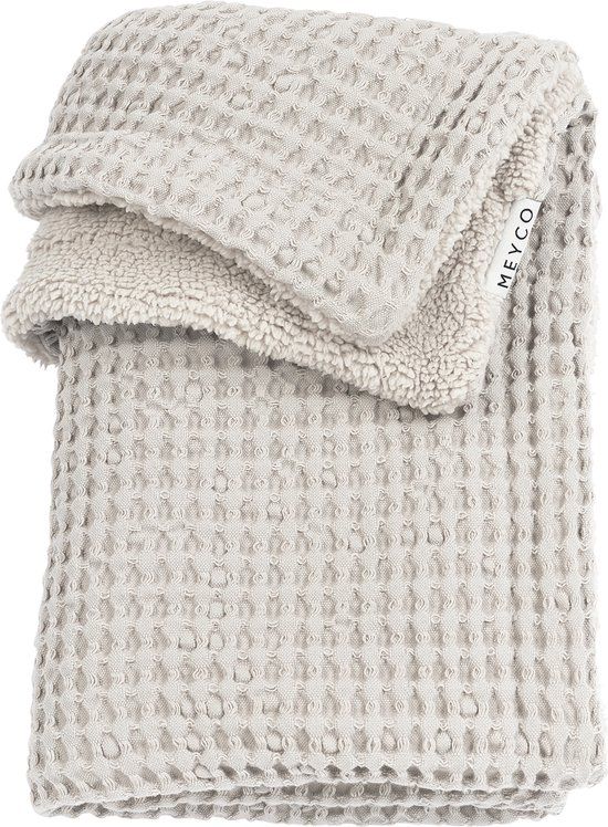 Meyco Baby Wafel Teddy Ledikant Deken - Greige - 100x150cm - 2.0 TOG