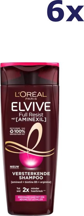 L'Oréal Elvive Full Resist Shampoo 6 x 250ml - Multiverpakking - Voor zwak, breekbaar haar met de neiging tot uitvallen