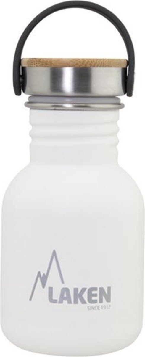 Laken RVS fles Basic Steel Bottle 350ml, Bamboo S/S Cap - Wit