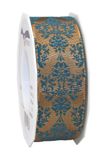 Präsent BRIXEN band met draadrand - macciato/turquoise - 20 m rol 40 mm
