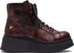 Maciejka Bottines femme cuir naturel marron plateau laçage fermeture éclair doublure chaude 6cm