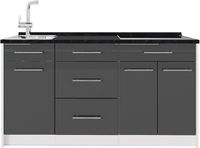 Vicco Keukenblok Fame-Line, Antraciet Hoogglans/Wit, 150 cm