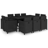 VidaXL 11-delige Tuinset met Kussens Poly Rattan Zwart