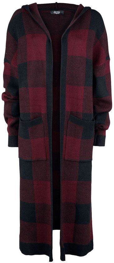 Black Premium by EMP Zwart/rood geruit vest met capuchon - Dames - L-2XL