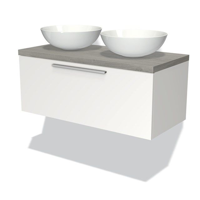 Maxaro Badkamermeubel Modulo Plato 100cm Mat Wit 1 Lade Vlak Grijs Eiken