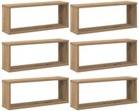 vidaXL Wandschappen Kubus Hout Artisanaal Eiken 6 stuks 60x15x23 cm