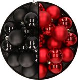 Decoris Kaemingk B.V. 32x stuks kunststof kerstballen mix van zwart en rood 4 cm