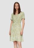 QS s.Oliver Jurk - Luchtige viscose jurk met een all-over print - Vrouwen - Maat 42 - Lichtolijfgroen
