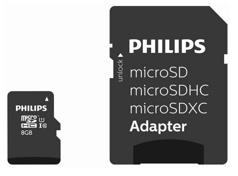 Philips FM08MP45B Micro SDHC 8GB Memory Card - Class 10, UHS-I with SD Adapter