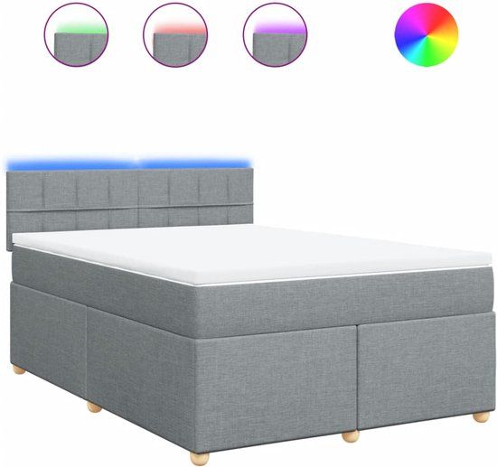 vidaXL Boxspring met matras stof lichtgrijs 140x190 cm
