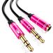 DAM. Splitter-converter van mini-jack (bus) naar dubbele mini-jack (microfoon en luidspreker). Gebruik hoofdtelefoon met ingebouwde microfoon en eenvoudige mini-jack op uw pc. Kleur: Fuchsia