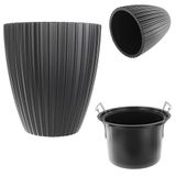 KADAX Decoratieve sierpot met binneninzetstuk, ronde plantenpot, bloempot van kunststof, plantenpot voor binnen en buiten, bloempot (zwart, 40 cm)