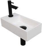INK - Fonteinpack Polystone Links incl. Fonteinkraan - Design Sifon - Design Plug en Montageset - 360x180x90 Mm - Mat Wit/mat Zwart