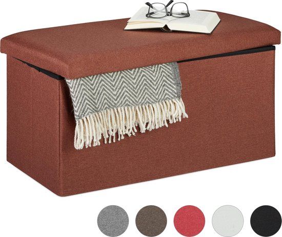 Relaxdays Hocker met opbergruimte - Stof - Bruin