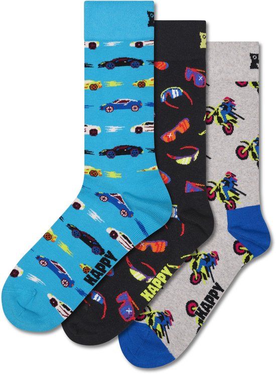 Happy Socks - Volwassen Uniseks 3-Pack Snelle Sporten Sokken Cadeauset / Maat 36-40