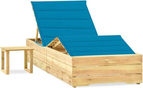 vidaXL Ligbed met tafeltje en kussen geïmpregneerd grenenhout