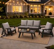 Ogarden Lounge set Ohio met kussenhoes - 3 Sits Bank, 2 Lounge stoelen, 1 Tafel - Donker grijs