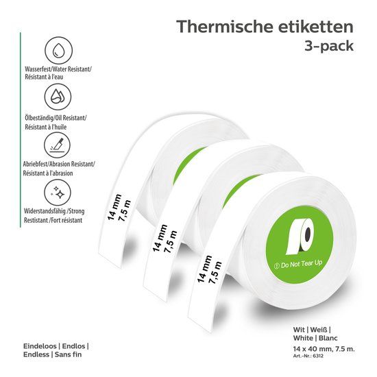 Olympia OL 6312 Thermische Labels - Etiketten - Doorlopend - Wit - Thuis/ Hobby/ Kantoor - voor Olympia Thermische Label Printer P22-serie - 3-Pack