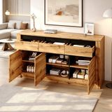 OKWISH Dressoir – Golfstructuur – 135 x 35 x 70 cm – 3 Lades En 3 Kastvakken – Verstelbare Planken – Spaanplaat Naturel