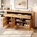 OKWISH Dressoir – Golfstructuur – 135 x 35 x 70 cm – 3 Lades En 3 Kastvakken – Verstelbare Planken – Spaanplaat Naturel