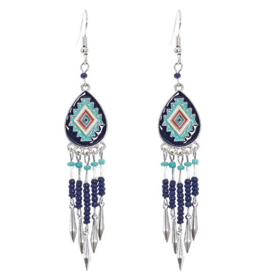 Deja Jewels Lookinggoodtoday Dames oorbellen Bohemian met kraaltjes multicolor blauw