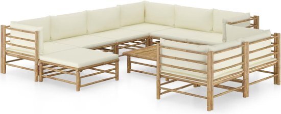 vidaXL 10-delige Loungeset met crèmewitte kussens bamboe