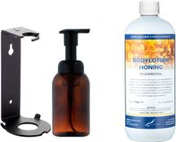 Claudius Zeepdispenser 300 ml amber bruin hervulbaar + 1 liter Bodylotion Honing navulling (inclusief beugel)