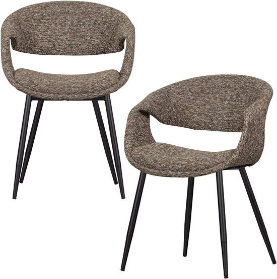 WOOOD Yossi Eetkamerstoelen Metalen Zwarte Poot - Bruin - Set van 2