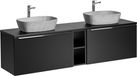 Ensemble de salle de bain 180 cm, noir mat, avec 2 lavabos gris avec dessus