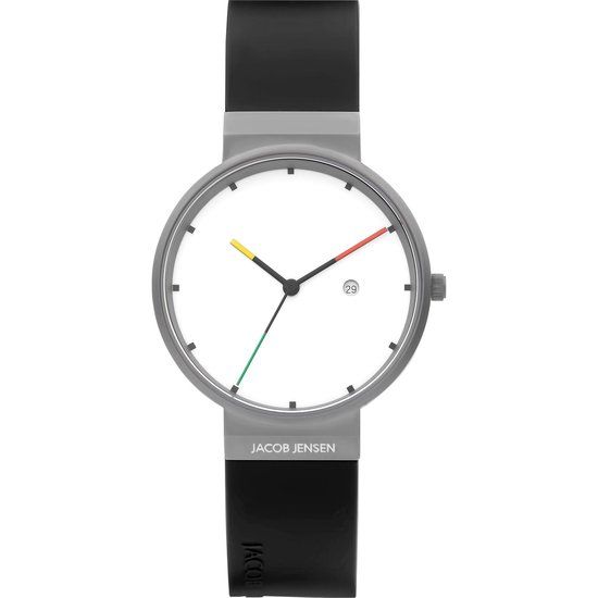 Jacob Jensen Titanium Unisex Watch - Black Silicone Strap - White Dial - 36mm
